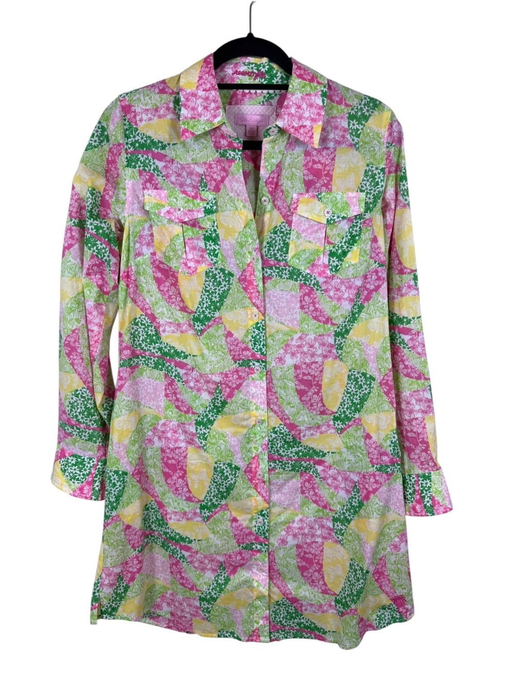 Lilly Pulitzer Eliot Long Sleeve Shirt Dress in Wing Ding of a Patch Sz XS